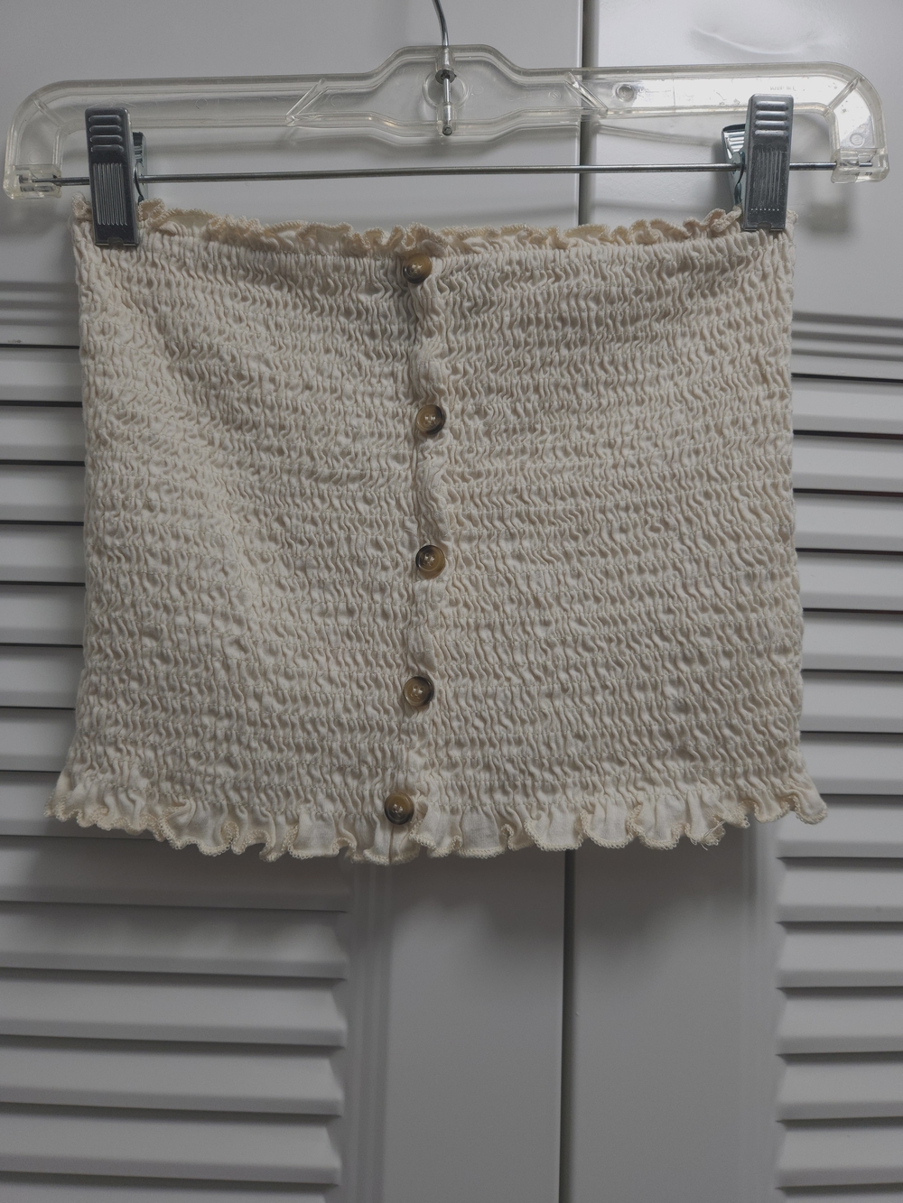 New Look Cream Smocked Tube Top Women’s Size Small Cottagecore Boho Ruffle